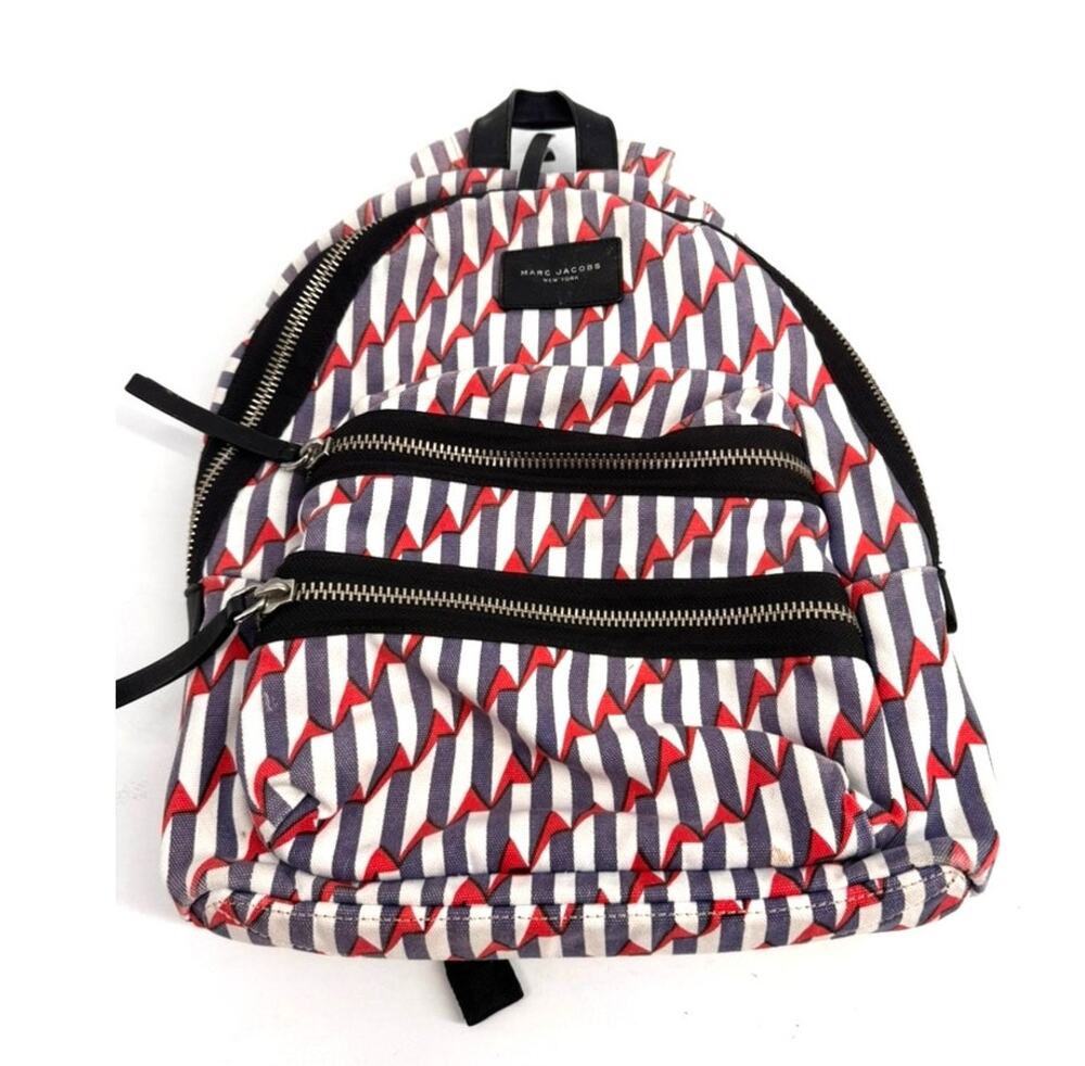 MARC JACOBS Paris Kiss Denim Backpack Red White Blue Cotton & Leather